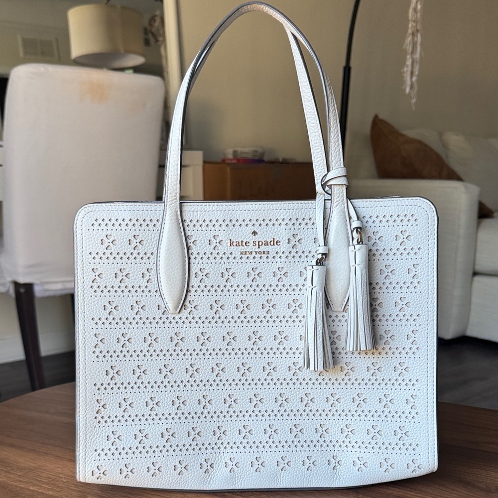Kate Spade Cream Tote Bag with Tassels